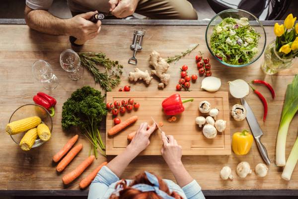 A table full of food for healthy teeth and gums